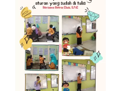 Mengenal aturan disekolah dan menulisnya, membacakan aturan yang sudah di tulis
